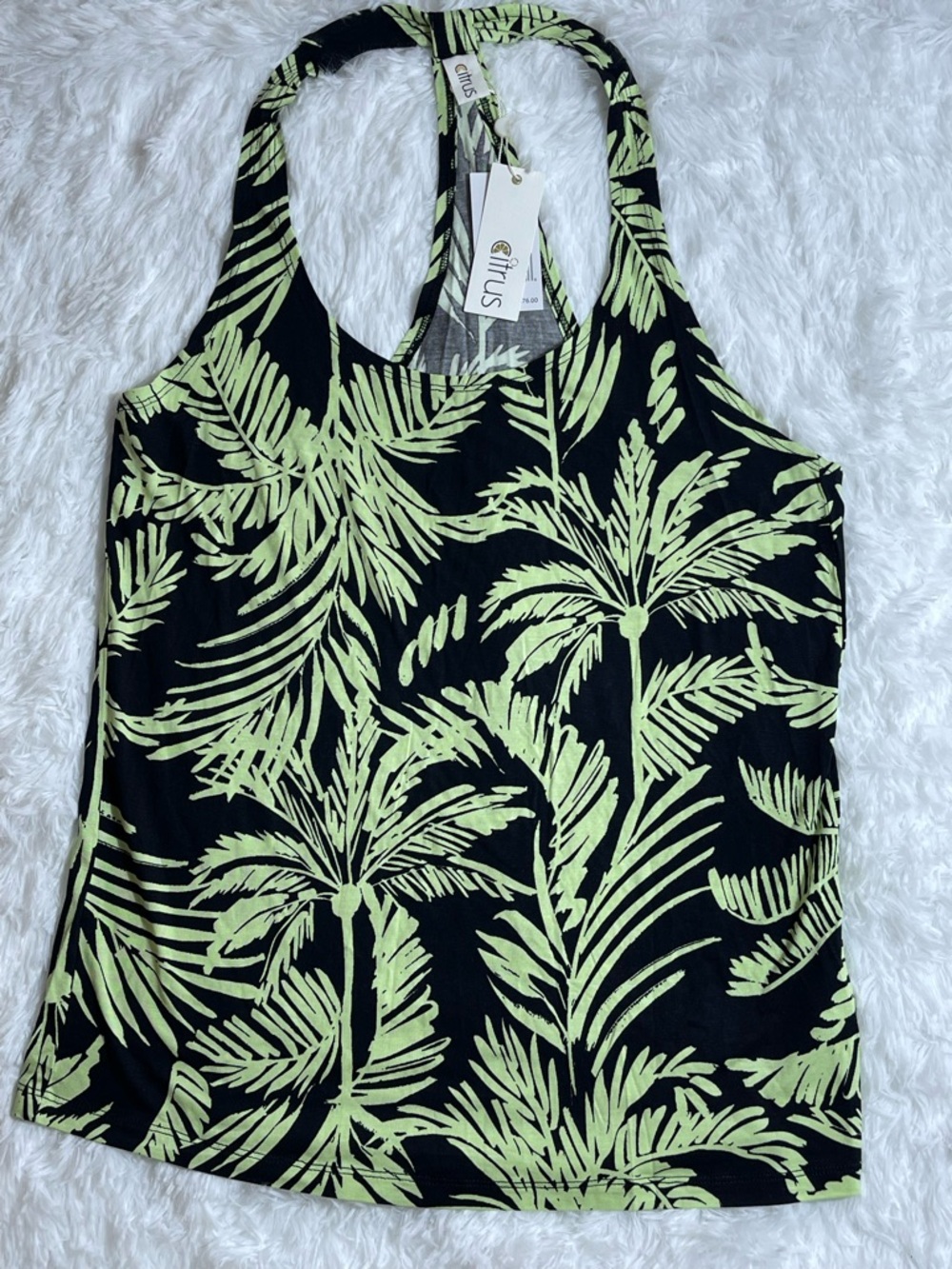 Citrus Women’s Lime Palm Print Racerback Tank - Black Size S NWT